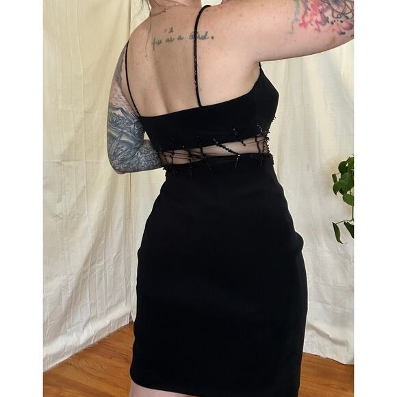 Vintage Cache Y2K Black Beaded Mesh Cutout Mini Dress - Picture 5 of 7